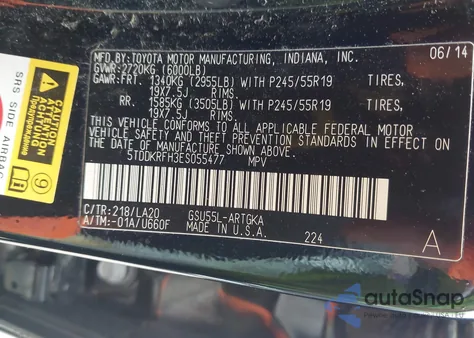 2014 Toyota Highlander Limited V6 из США, поврежденный, VIN 5TDDKRFH3ES055477